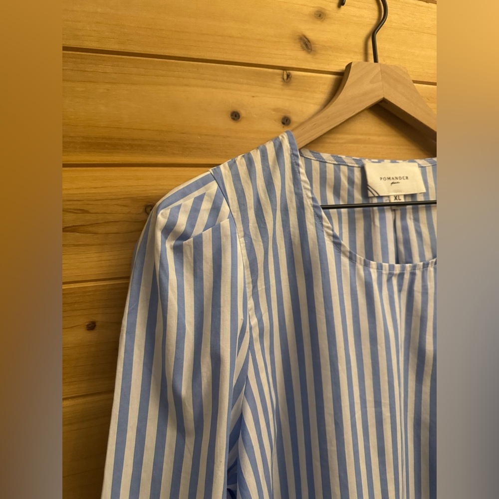 Pomander Place Tuckernuck XL Vertical Stripe Bedford Blouse Puff Sleeve Nautical - Picture 10 of 12